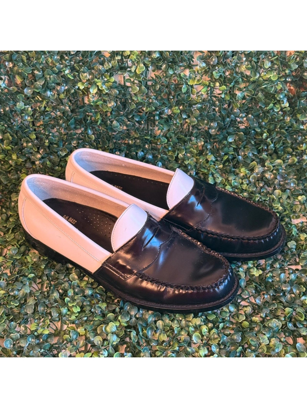 G. H. Bass Weejuns Logan Color Block Black White Penny Loafers Mens so ze 11D